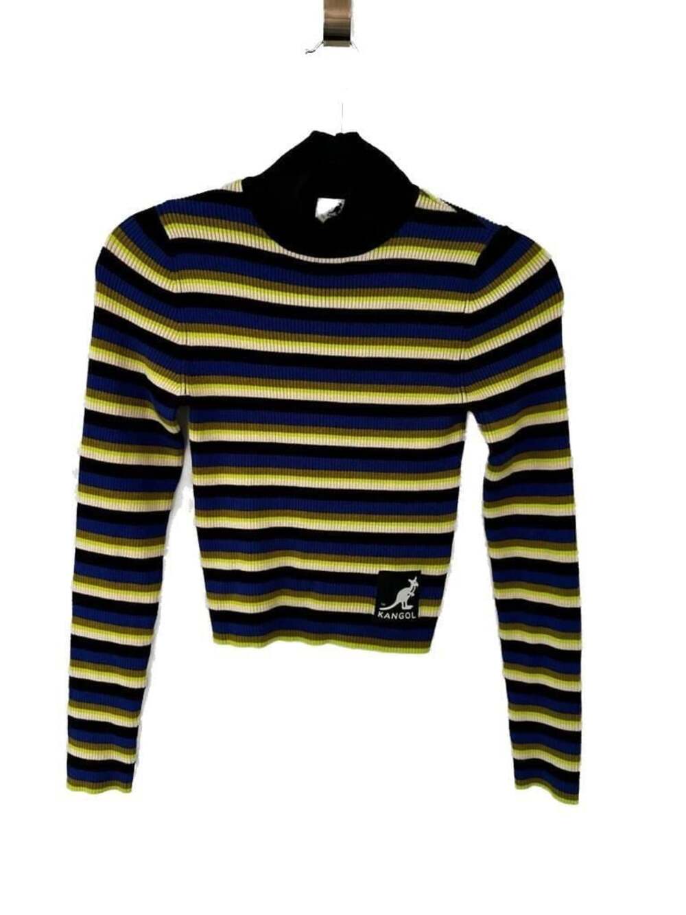 Kangol x H&M Womens Top Striped Ribbed Mock Neck Long Sleeve